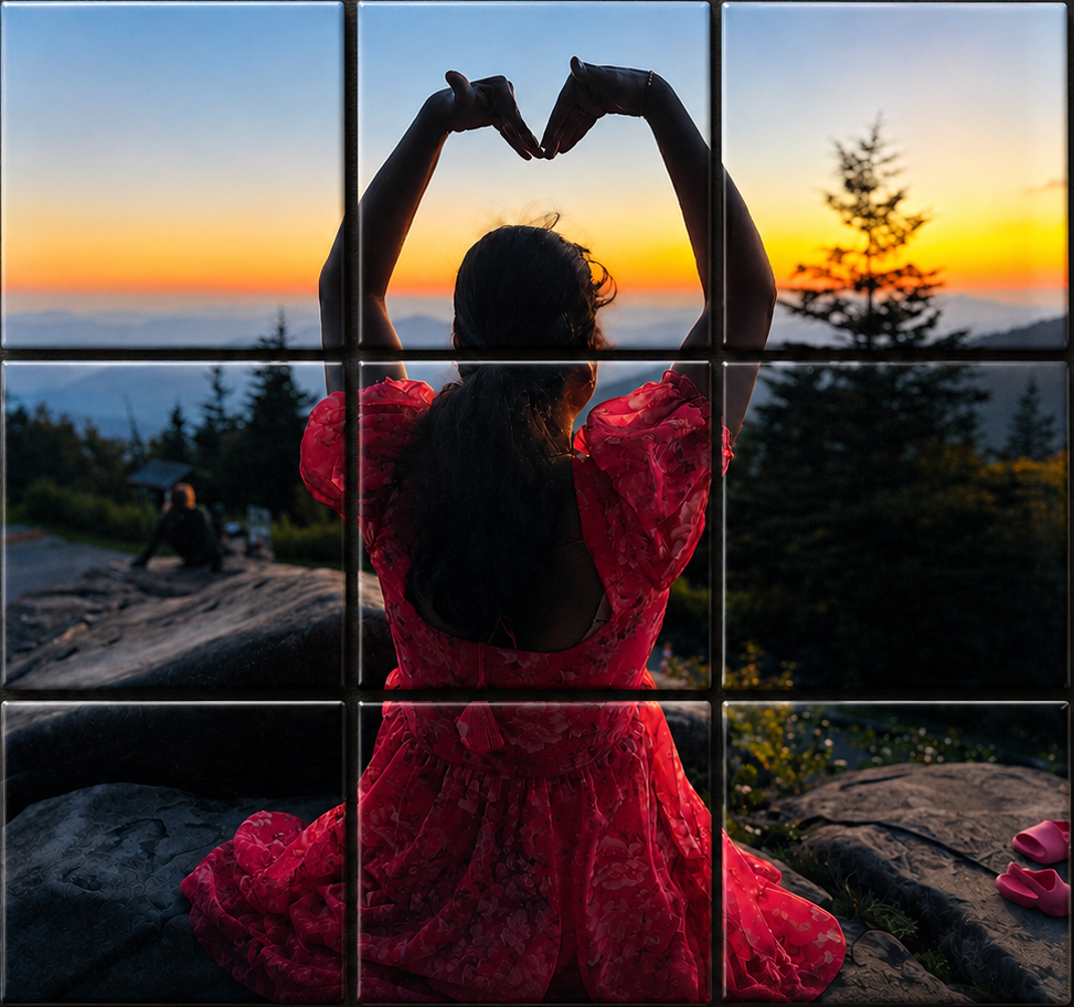 Assembled square puzzle photo magnet example